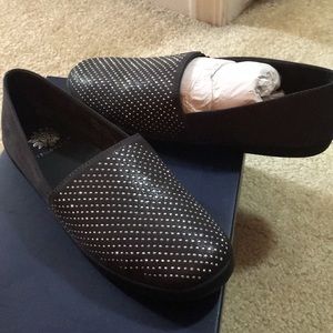 New, never worn Dark Grey Flats Rhinestone front